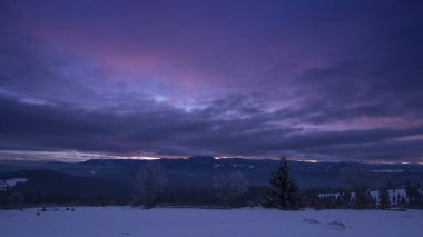 dağlar, mor gece gökyüzü kışın 