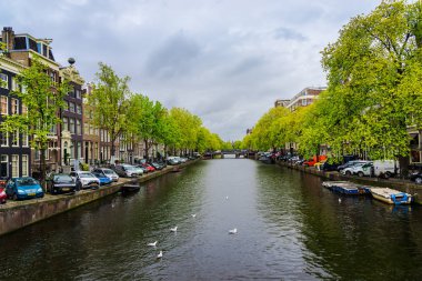 Amsterdam, Hollanda - 21 Nisan 2017: Amsterdam şehir manzarası.