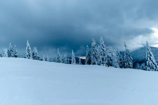 Montañas Invierno Bosque Con Árboles Cubiertos Nieve Paisaje — Foto de Stock