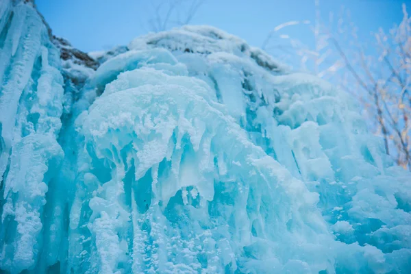 Close Frozen Waterfall Winter Season Icicles — Stock Photo, Image