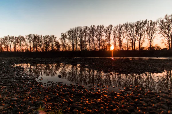 Landschap Met Zonsondergang Achtergrond — Stockfoto