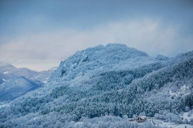 Karlı dağlar, kış manzarası.
