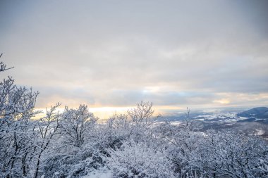 Karlı dağlar, kış manzarası.