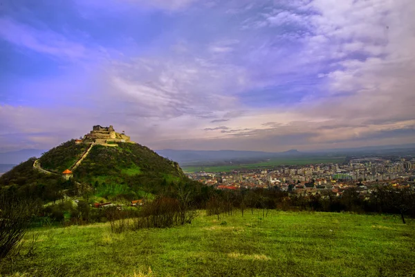 Blick Auf Die Deva Festung Bei Sonnenuntergang Rumänien — Stockfoto