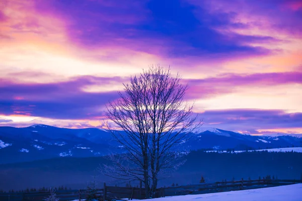 夕暮れ時 冬の風景に驚くべき雪山 — ストック写真