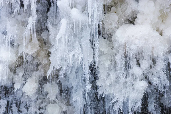 Cascata Congelata Nella Stagione Invernale Ghiaccioli Primo Piano Della Consistenza — Foto Stock