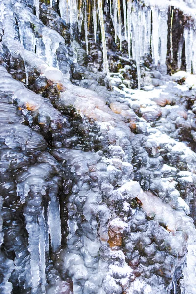 Close Icicles Cachoeira Congelada Temporada Inverno — Fotografia de Stock