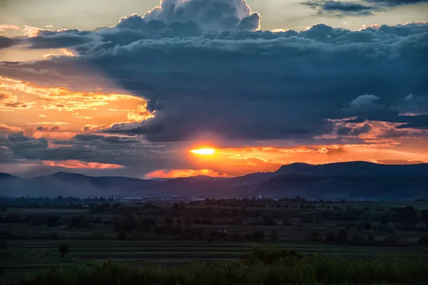 Sunset Sky Clouds Hills Landscape Horizon — Stock Photo, Image