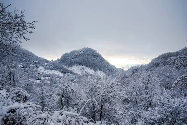 Vista Sulle Montagne Innevate Paesaggio Invernale — Foto Stock