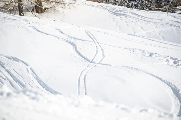 Snow Covered Landscape Winter Ski Tracks Lines — Stock Photo, Image