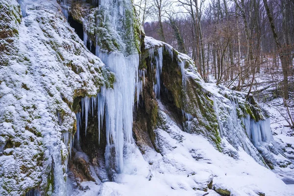 Mountain Frozen Waterfall Early Spring Nature — Stock Photo, Image