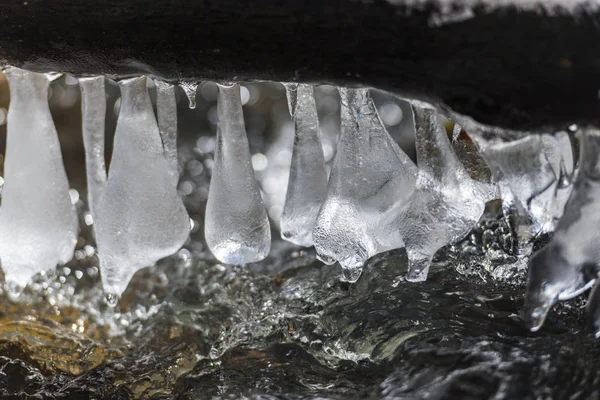 Cropped View Stream Frozen Icicles — Stock Photo, Image