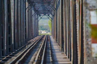 nehir boyunca orman üzerinden eski köprü