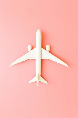 Model uçak, kopya ile pembe pastel renkli arka plan üzerinde uçak 