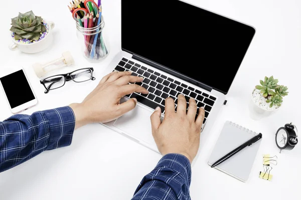 Top view businessman working with modern devices, Man hand on la — Stock Photo, Image