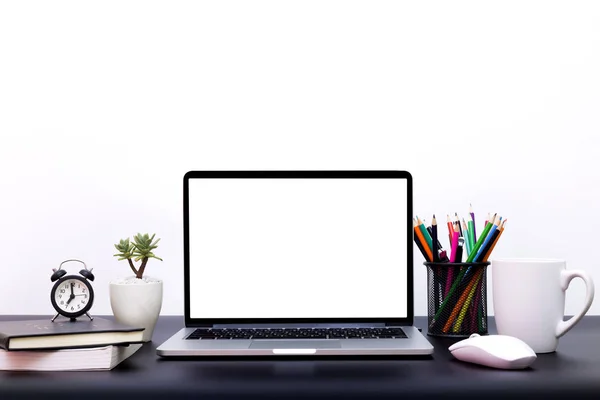 Laptop background, workspace with laptop computer, — Stock Photo, Image