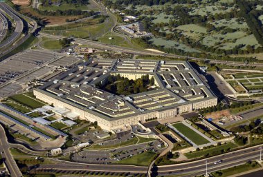 US Pentagon in Washington DC building looking down aerial view from above clipart