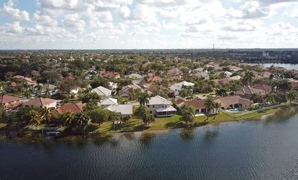 Waterfront real estate in suburban Florida aerial view