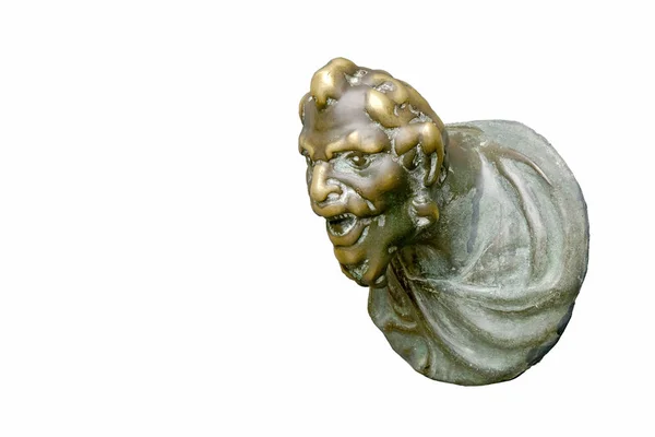 Porta Bronze Antigo Botão Forma Face Diabo Isolado Sobre Fundo — Fotografia de Stock