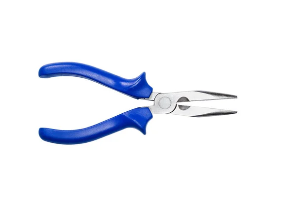 Long Nose Pliers Blue Isolated Handles White Background Isolated White — Stock Photo, Image