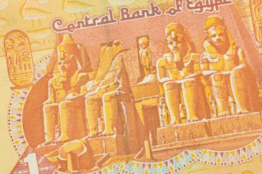 Part of one pound Egypt banknote background. High resolution photo of back side egyptian bill, close up macro.