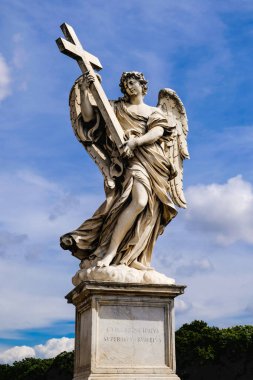 Angel with Cross, marble sculpture from the Sant'Angelo Bridge in Rome, Italy
