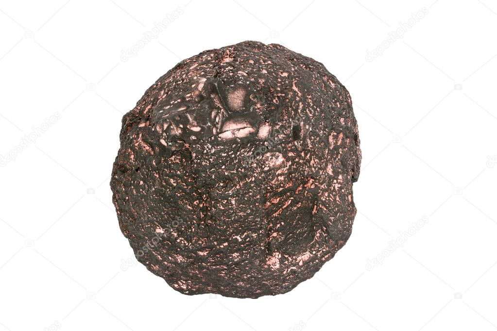 Volcanic bomb from the slopes of Vesuvius volcano. Isolated on white background, close up.