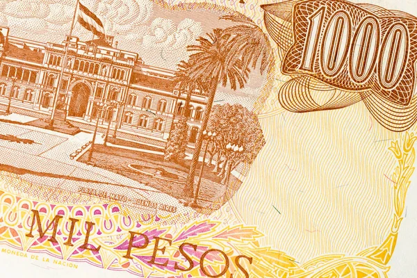 Parte do antigo fundo de notas de mil pesos da Argentina. Alta resolução vintage foto de verso lado argentino projeto de lei, close-up macro . — Fotografia de Stock