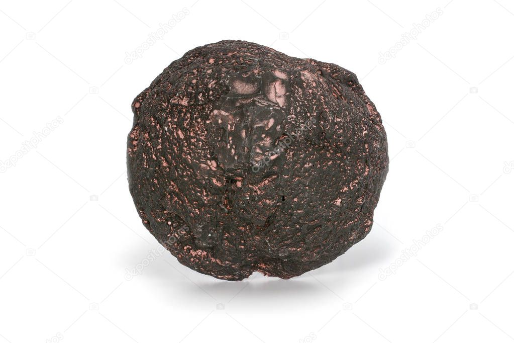 Volcanic bomb from the slopes of Vesuvius volcano. on white background, close up.