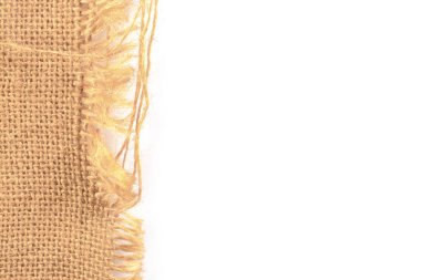 Eski jüt çuval çuval. Sağdaki metin ve resim için beyaz arka plan.