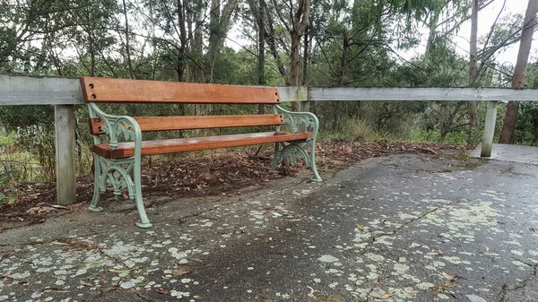 鉄骨国の美しい木造公園のベンチ — ストック写真