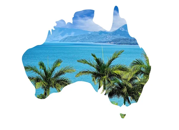 Australië kaart met palmen ingevoegd — Stockfoto