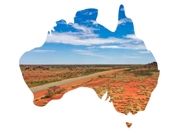 Australië kaart met outback landaanzicht — Stockfoto