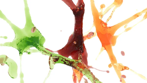 緑赤オレンジの液体 3Dレンダリング — ストック写真