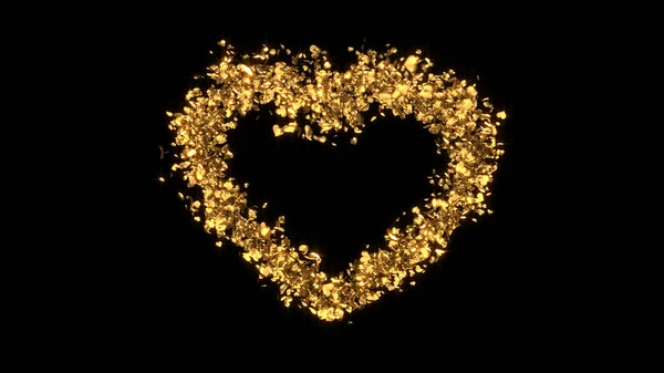 Shape Golden Heart Made Small Hearts Rendering — Stock Photo, Image