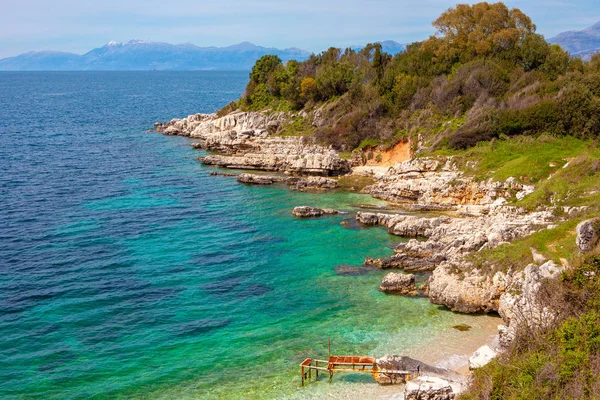 Gyönyörű Tengerpart Kanoni Kassiopi Halász Falu Korfu Görögország — Stock Fotó