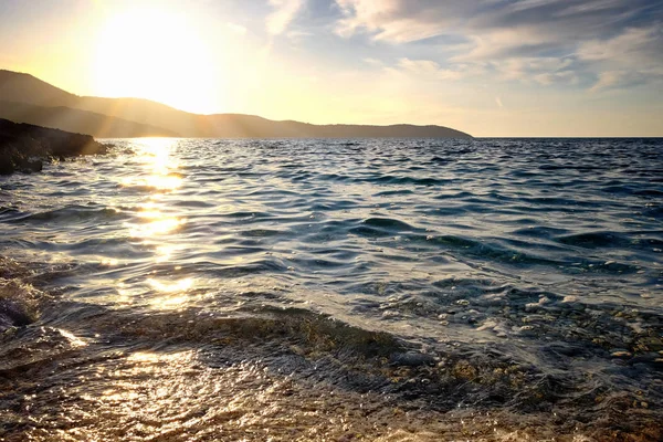 Морський Пейзаж Заході Sunbeam Від Острова Корфу Греція — стокове фото