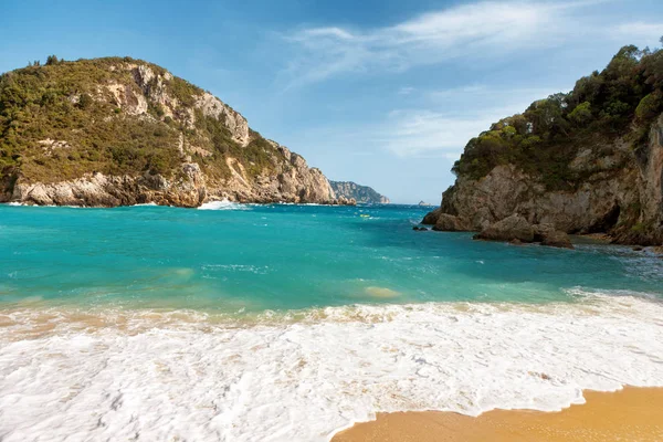 Praia Bonita Com Rochas Paleokastritsa Corfu Grécia — Fotografia de Stock