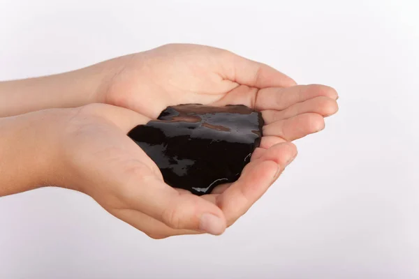 Close Hands Holding Slime — Stock Photo, Image