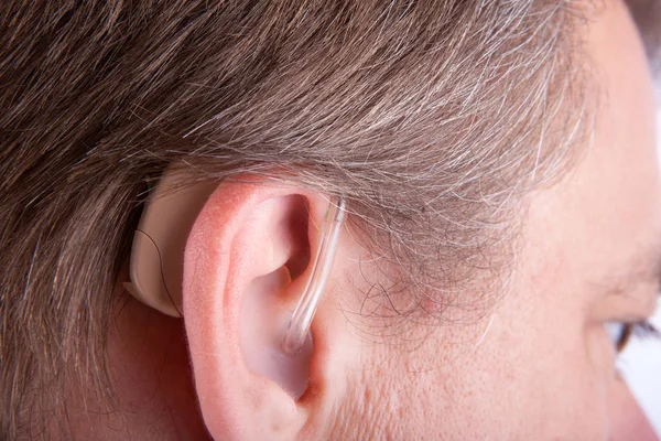 Senior Man Ear Wearing Hearing Aid — Stock Photo, Image