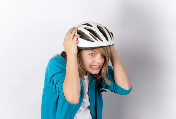 Funny Young Girl Wearing Helmet — Stock Photo, Image