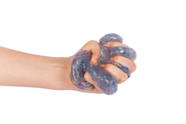 Mavi glitter sümük el sıktı. Beyaz izole
