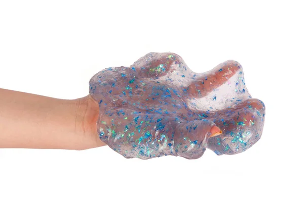 Hand Met Een Slime Geïsoleerd Witte Achtergrond — Stockfoto