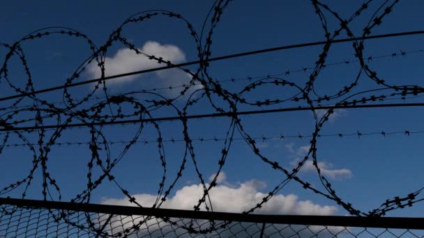 Free sky behind a barbed wire fence timelapse video — Stock Video