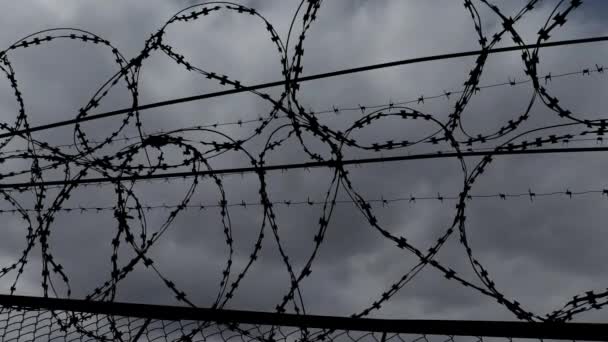 Free sky behind a barbed wire fence timelapse video — Stock Video