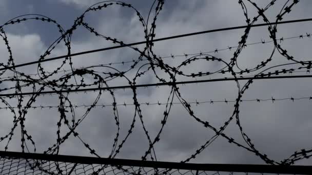 Free sky behind a barbed wire fence timelapse video — Stock Video