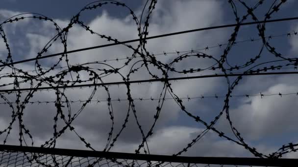 自由的天空背后的铁丝网围栏延时视频 — 图库视频影像
