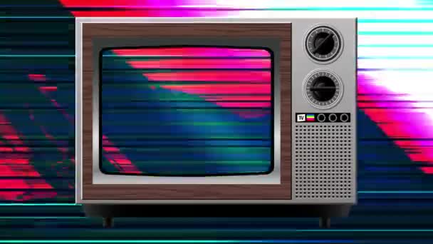 Спотворення кольорових перешкод на старому телевізорі — стокове відео