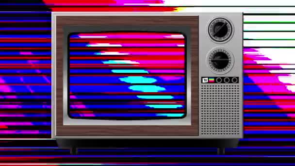 Zakłócenia koloru na Starym telewizorze — Wideo stockowe