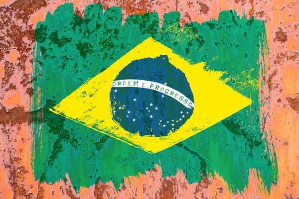 Fondo de una vieja bandera brasileña en estilo grunge — Foto de Stock